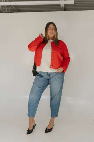 CROPPED KNIT JACKET IN RED - Love Marlow