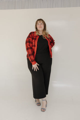 CROPPED KNIT PLAID JACKET IN RED - Love Marlow