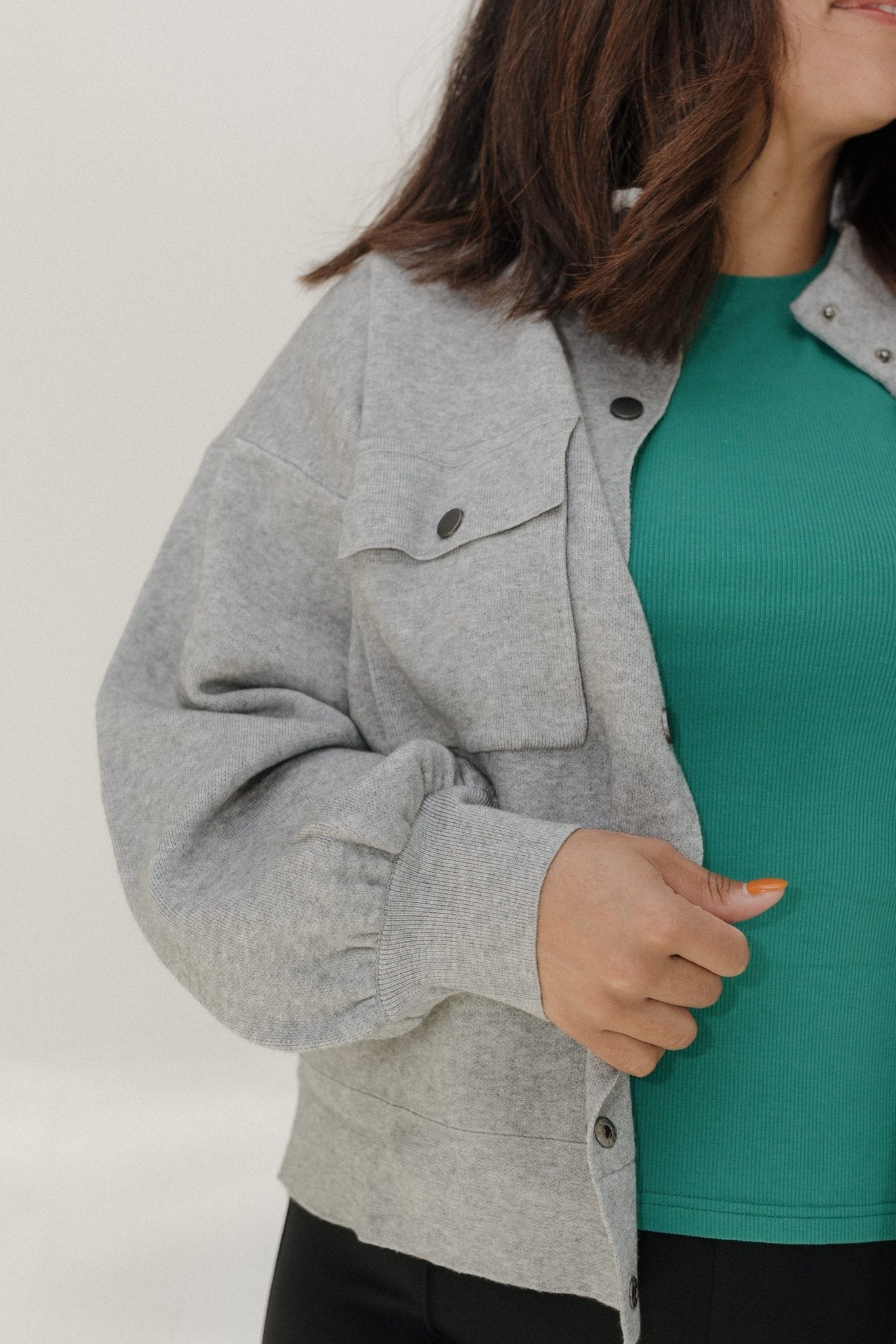CROPPED KNIT PUFF SLEEVE JACKET IN GREY - Love Marlow
