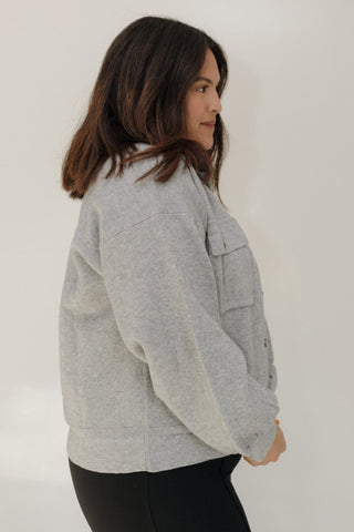 CROPPED KNIT PUFF SLEEVE JACKET IN GREY - Love Marlow