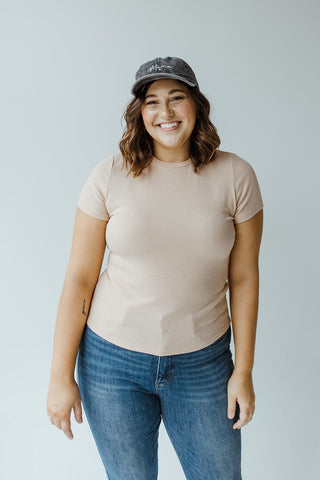 CROPPED SHORT SLEEVE RIBBED TEE IN OATMEAL - Love Marlow
