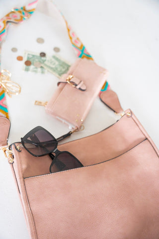 CROSSBODY DIAMOND PATTERN GUITAR STRAP SATCHEL IN DUSTY PINK - Love Marlow