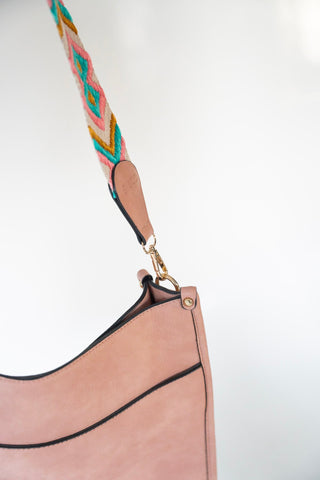 CROSSBODY DIAMOND PATTERN GUITAR STRAP SATCHEL IN DUSTY PINK - Love Marlow