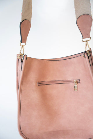 CROSSBODY DIAMOND PATTERN GUITAR STRAP SATCHEL IN DUSTY PINK - Love Marlow