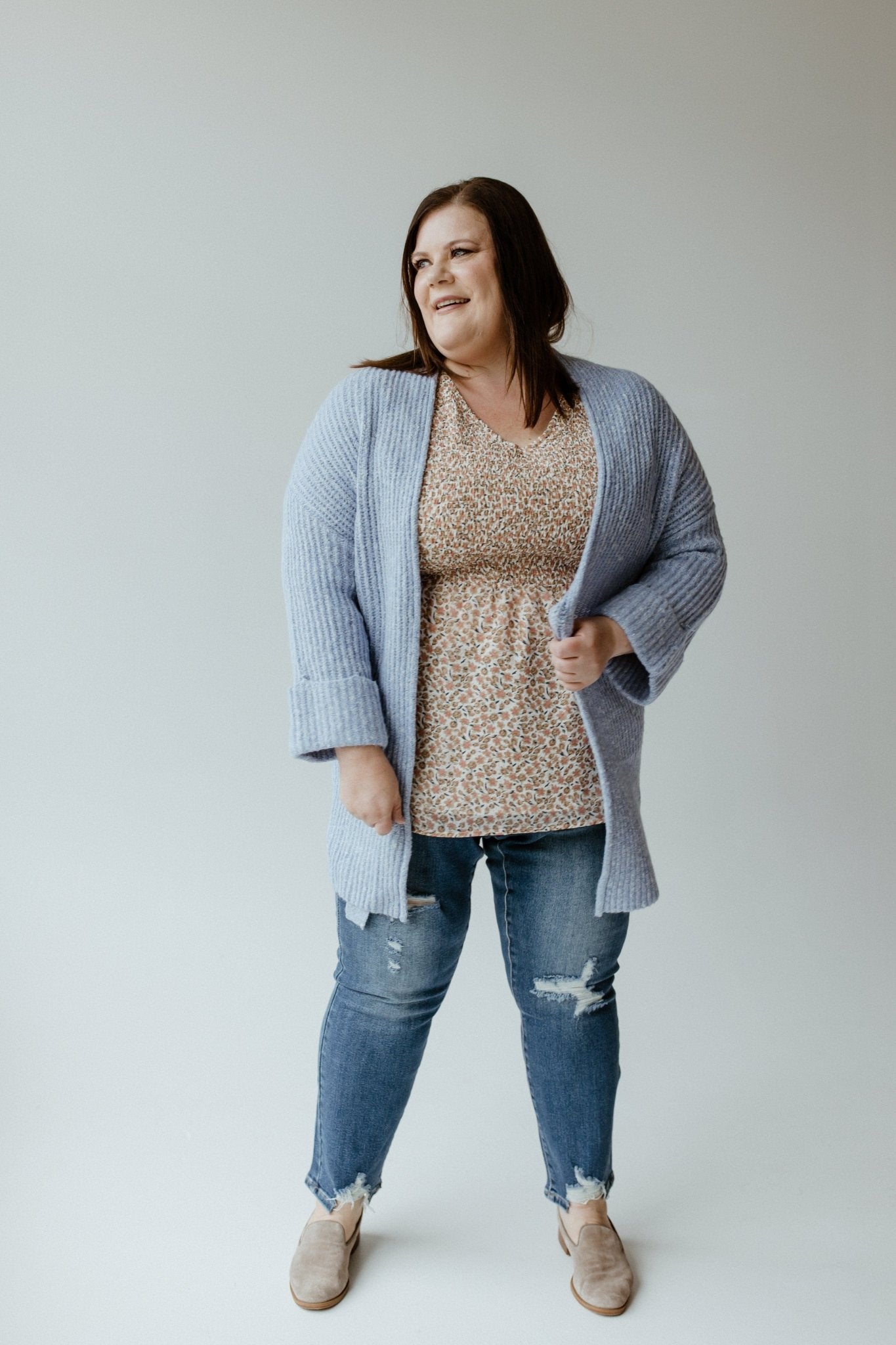 CUFFED AND BELTED CARDIGAN IN AUTUMN SKY - Love Marlow