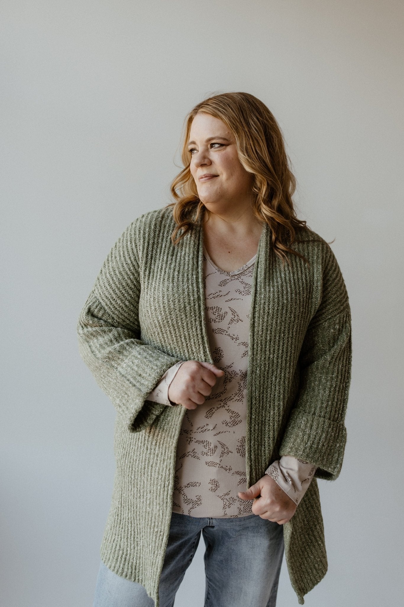 CUFFED AND BELTED CARDIGAN IN FROSTED MOSS - 12 - Love Marlow