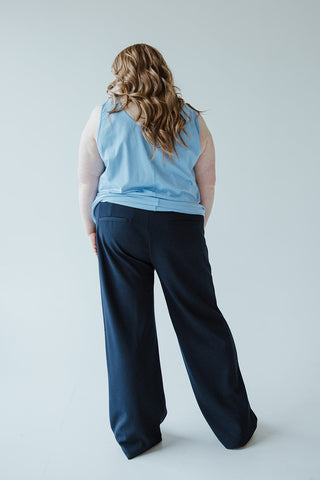 DARK BLUE STRAIGHT LEG PULL - ON PANT - Love Marlow