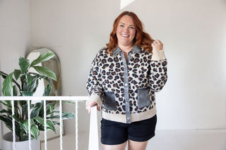 Denim Leopard Jacquard Twofer Cardigan - Love Marlow
