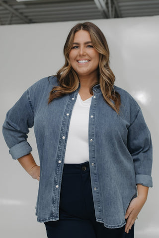 DENIM SHIRT WITH ENAMEL SNAPS - Love Marlow