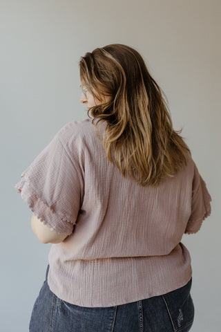 DOLMAN SLEEVE BLOUSE WITH RUFFLES AND LACE TRIM IN FROSTED ROSE PETALS - Love Marlow