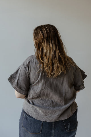 DOLMAN SLEEVE BLOUSE WITH RUFFLES AND LACE TRIM IN SANTORINI BLUE - Love Marlow