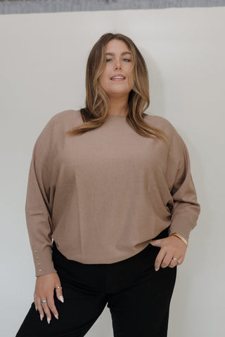 DOLMAN SWEATER WITH BUTTON DETAILS IN MOCHA - Love Marlow