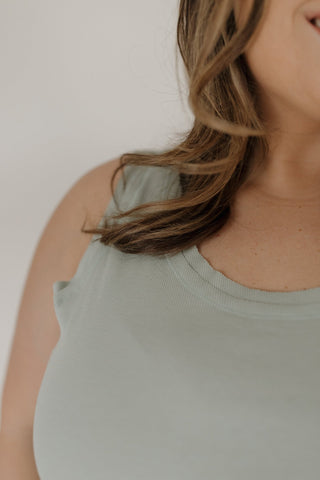 Double Hem Raw Edge Ribbed Scoop Neck Tank – Mint - Love Marlow