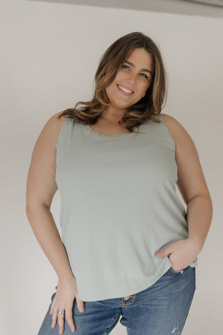 Double Hem Raw Edge Ribbed Scoop Neck Tank – Mint - Love Marlow