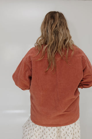 DOUBLE POCKET CORDUROY JACKET IN BRICK - Love Marlow