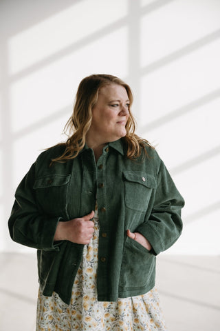DOUBLE POCKET CORDUROY JACKET IN LODEN - Love Marlow