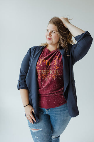 DRAPE FRONT BLAZER IN DARK NAVY - Love Marlow