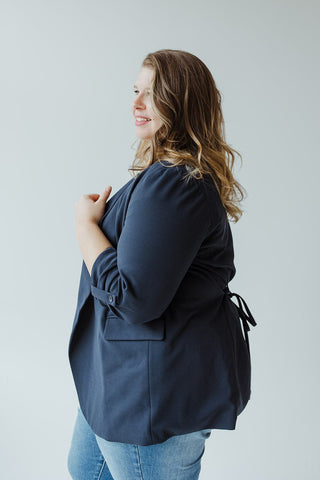 DRAPE FRONT BLAZER IN DARK NAVY - Love Marlow
