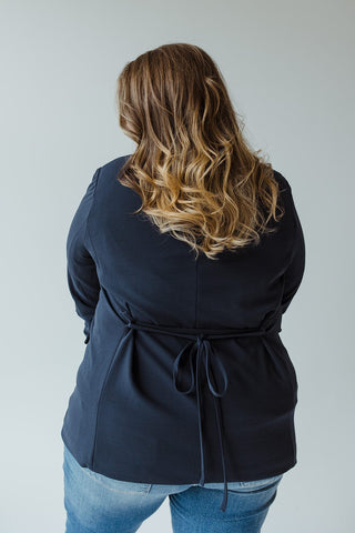 DRAPE FRONT BLAZER IN DARK NAVY - Love Marlow