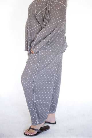 Dusted Truffle Polka Dot Reverse Stitch Barrel Pants - Love Marlow