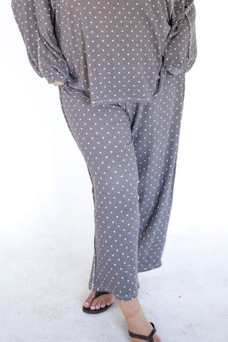 Dusted Truffle Polka Dot Reverse Stitch Barrel Pants - Love Marlow