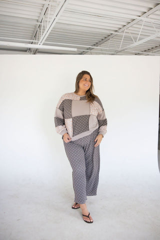 Dusted Truffle Polka Dot Reverse Stitch Barrel Pants - Love Marlow