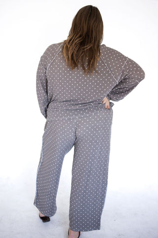 Dusted Truffle Polka Dot Reverse Stitch Barrel Pants - Love Marlow