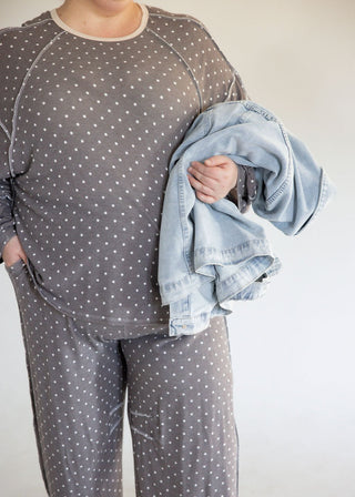 Dusted Truffle Polka Dot Reverse Stitch Pullover - Love Marlow
