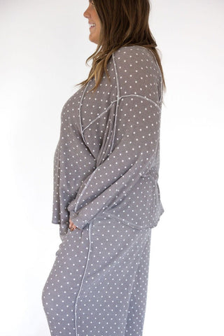 Dusted Truffle Polka Dot Reverse Stitch Pullover - Love Marlow