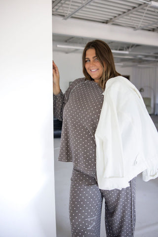 Dusted Truffle Polka Dot Reverse Stitch Pullover - Love Marlow
