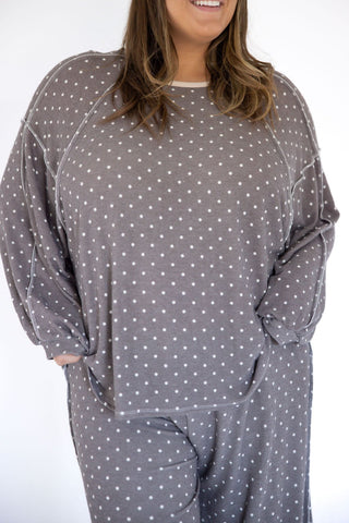 Dusted Truffle Polka Dot Reverse Stitch Pullover - Love Marlow