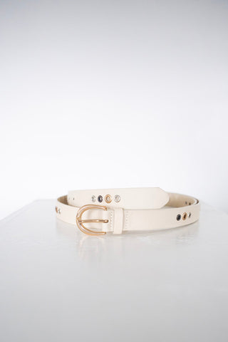 ECRU FAUX LEATHER GROMMET BELT - Love Marlow
