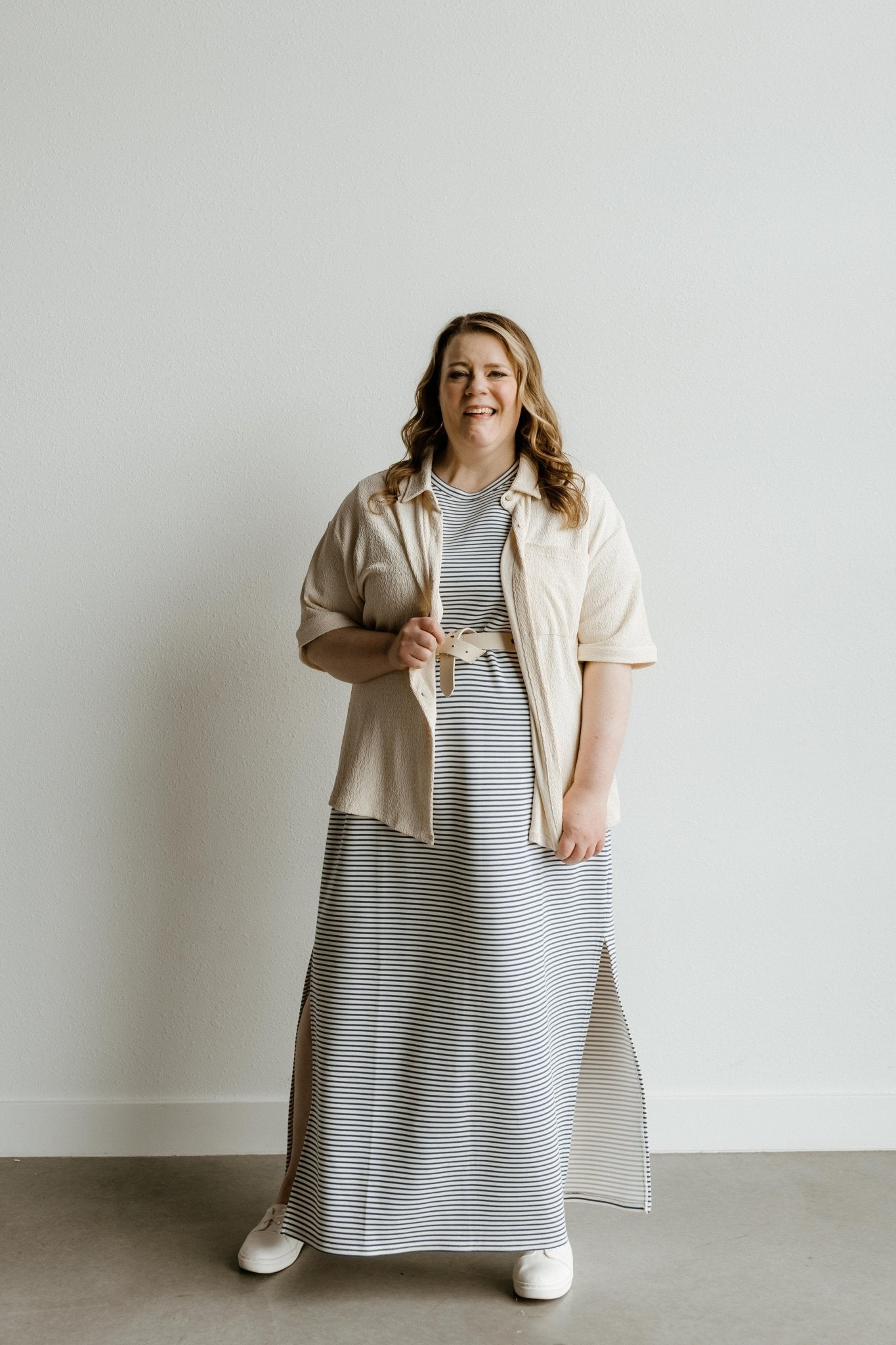 ECRU FAUX LEATHER GROMMET BELT - Love Marlow