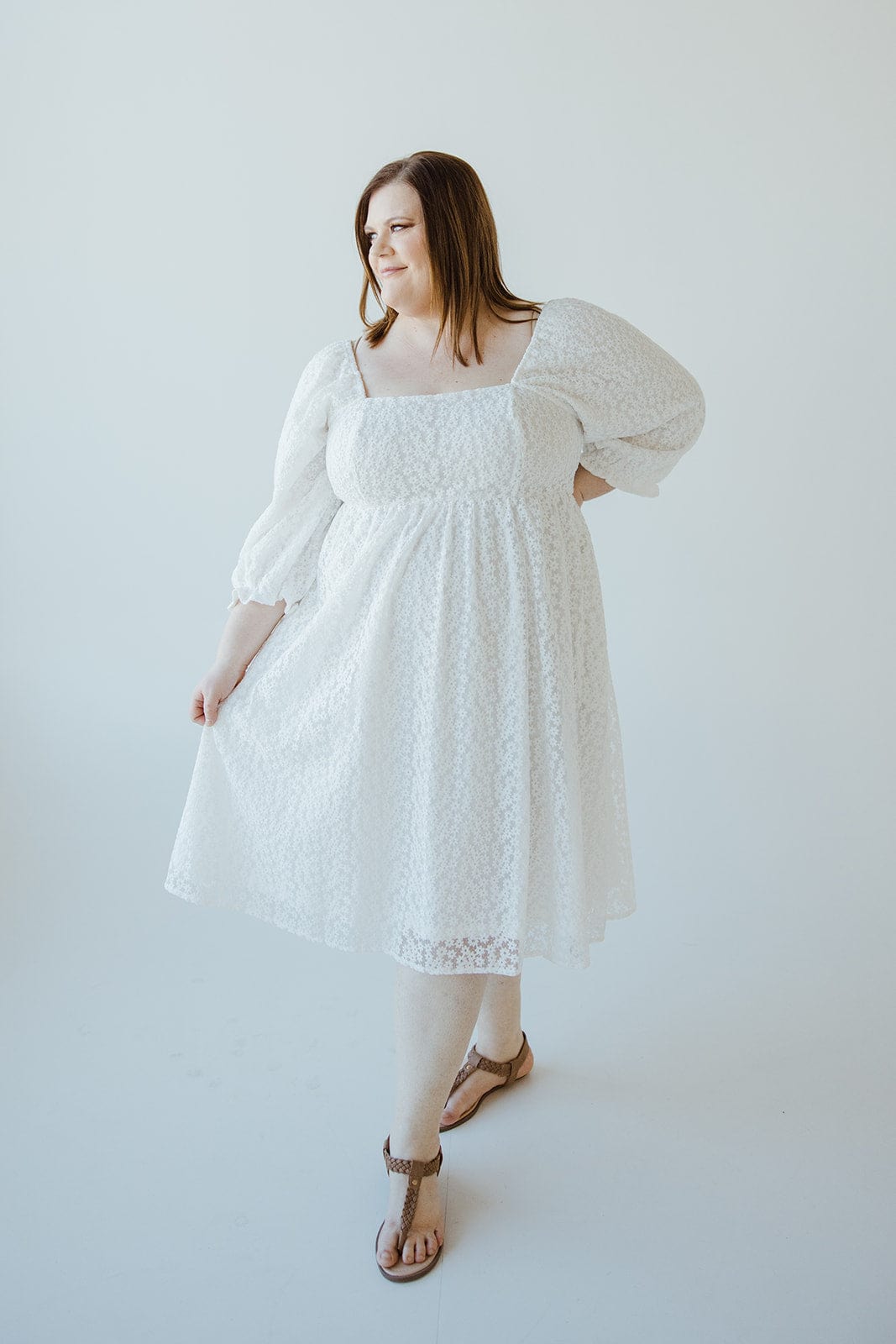 EMBROIDERED BOHO BABYDOLL DRESS 2x / Powder EMBROIDERED BOHO BABYDOLL DRESS 2x / Powder