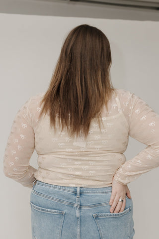 Embroidered Bow Sheer Mesh Turtleneck – Cream Elegance - Love Marlow