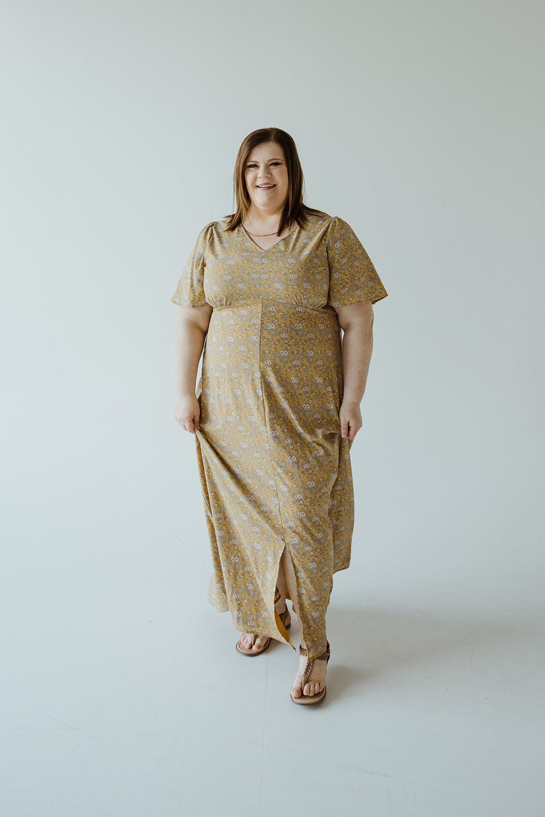 EMPIRE WAIST FLUTTER SLEEVE FLORAL DRESS IN DANDELION - Love Marlow