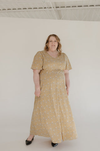 EMPIRE WAIST FLUTTER SLEEVE FLORAL DRESS IN DANDELION - Love Marlow