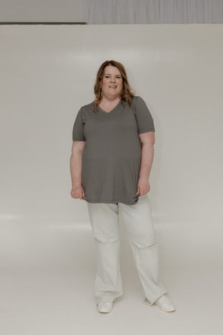 ESSENTIAL BOYFRIEND FIT V - NECK TEE IN CHARCOAL GREY - Love Marlow