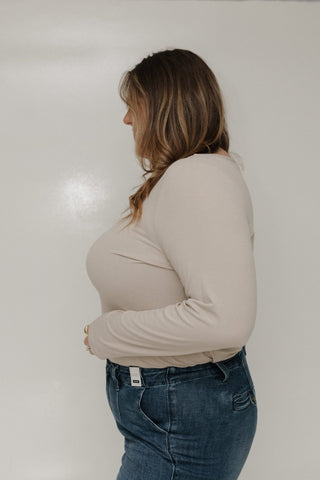 ESSENTIAL LONG SLEEVED RIBBED TEE IN SAND - Love Marlow