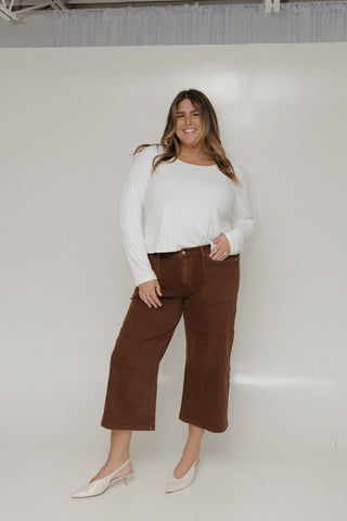 ESSENTIAL LONG SLEEVED RIBBED TEE IN WINTER ECRU - Love Marlow