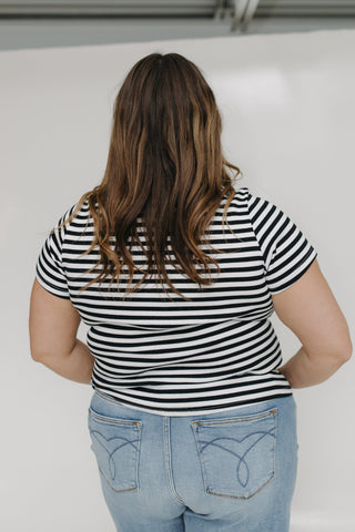 ESSENTIAL SHORT SLEEVE RIBBED CREW NECK TEE IN ECRU AND BLACK - Love Marlow