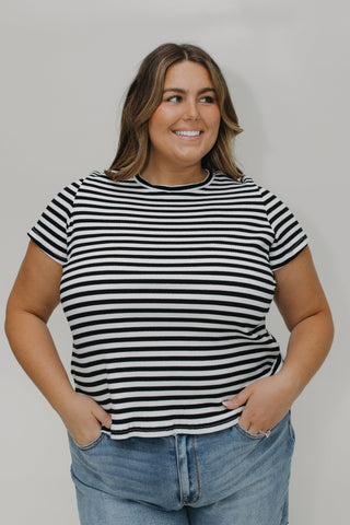 ESSENTIAL SHORT SLEEVE RIBBED CREW NECK TEE IN ECRU AND BLACK - Love Marlow