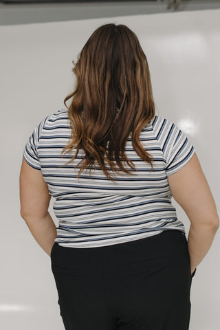 ESSENTIAL SHORT SLEEVE RIBBED CREW NECK TEE IN RETRO STRIPES - Love Marlow