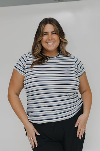 ESSENTIAL SHORT SLEEVE RIBBED CREW NECK TEE IN RETRO STRIPES - Love Marlow
