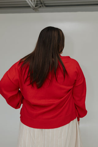 ESSENTIAL SWEATER WITH RIBBED HEM IN GLAM RED - Love Marlow