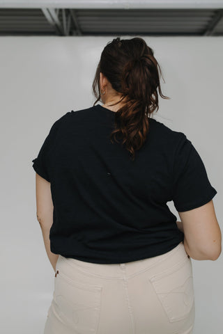 ESSENTIAL TEXTURED V - NECK TEE IN BLACK - Love Marlow