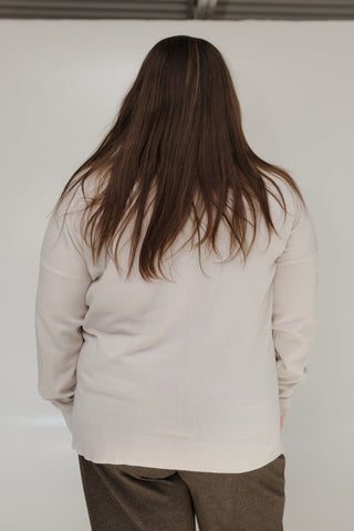 ESSENTIAL V - NECK FRONT SEAM SWEATER IN FROTHY MILK - Love Marlow