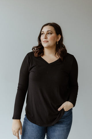ESSENTIAL V - NECK LONG - SLEEVED TEE IN BLACK - Love Marlow