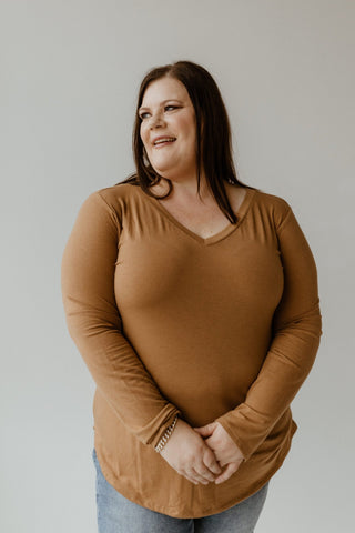 ESSENTIAL V - NECK LONG - SLEEVED TEE IN URBAN BRONZE - Love Marlow