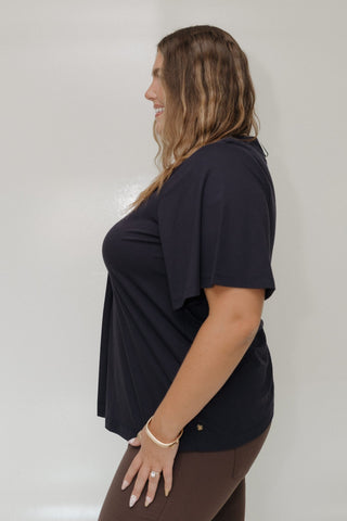 ESSENTIAL V - NECK PLEATED FRONT BLOUSE IN DEEP NAVY - Love Marlow